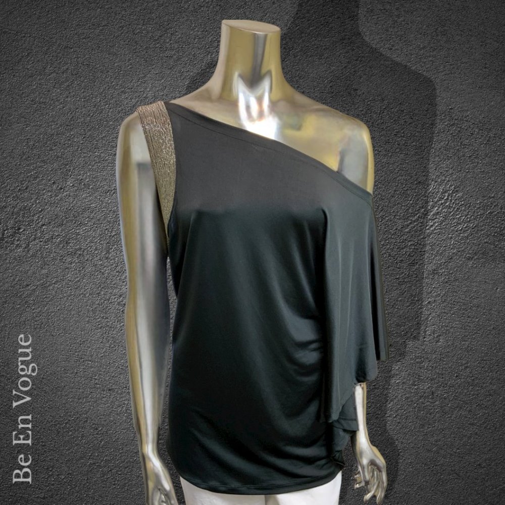 Crystal Embroidered One-Shoulder Blouse